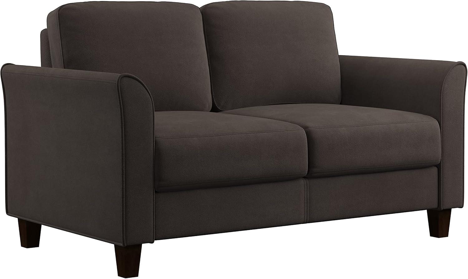 Wesley Coffee Microfiber Loveseat with Curved Arms