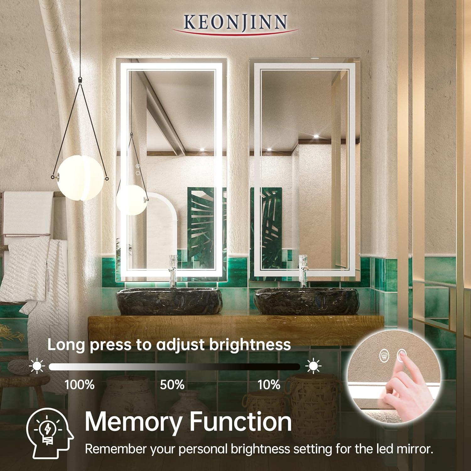 Modern Rectangular Silver Glass Lighted Bathroom Vanity Mirror