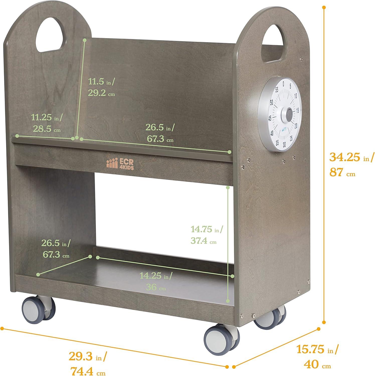 Grey Wash Birch Mobile Book Cart with Timer