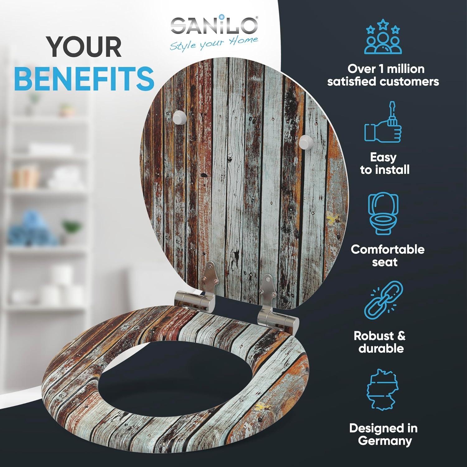 Sanilo Soft Close Toilet Seat ROUND, Quiet and Slow Close Lid and Seat, Strong Bumpers and Hinges, Antique