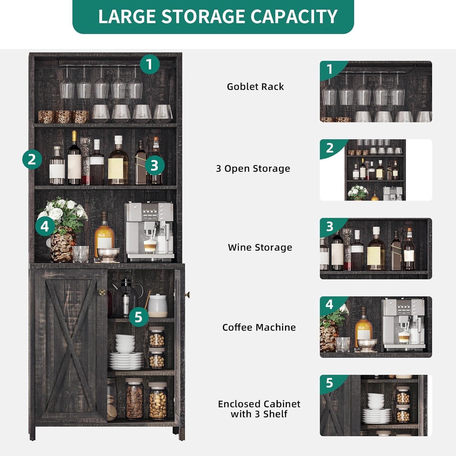 Moasis Bar Cabinet for Liquor and Glasses Dining Kitchen Cabinet with Wine Rack White