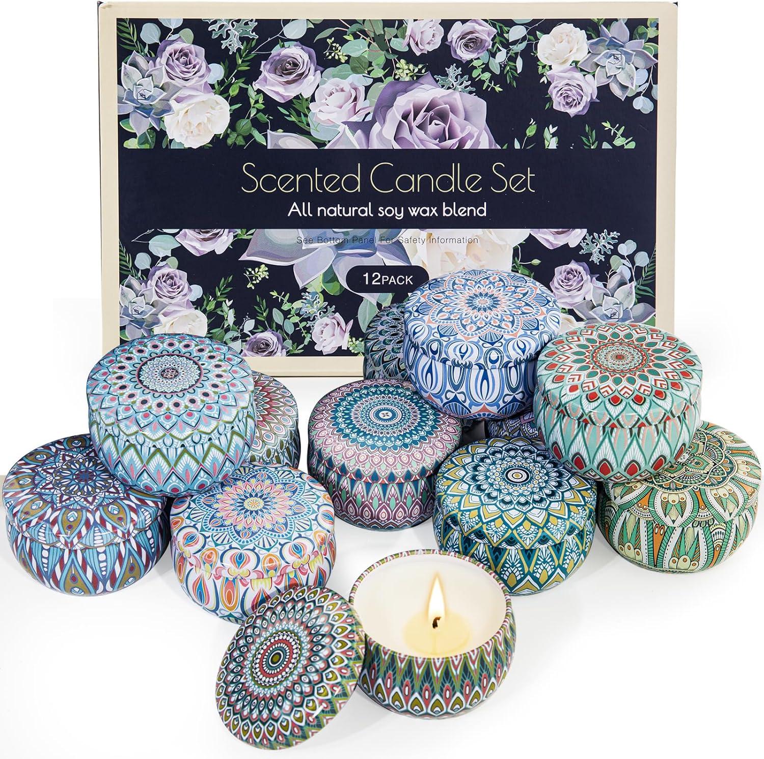 Scented Candles Gift Set, 12 Pack Aromatherapy Candles for Women, Candles for Home Scented, 300H Long Burning, Soy Wax Candle Set, Gifts for Mom Women SPA Birthday Anniversary Stocking Stuffers
