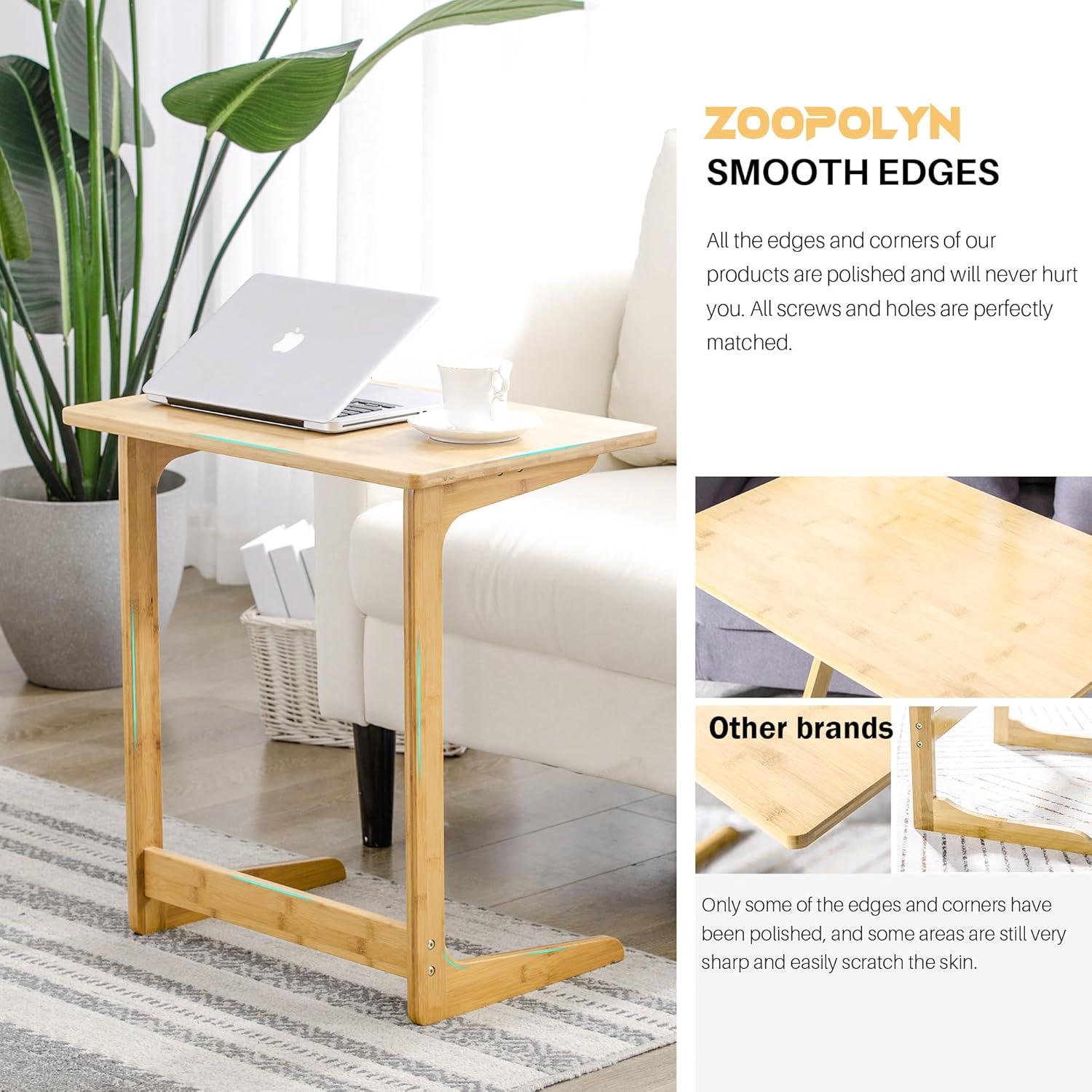 Natural Bamboo C-Shaped TV Tray Table for Sofa and Bed