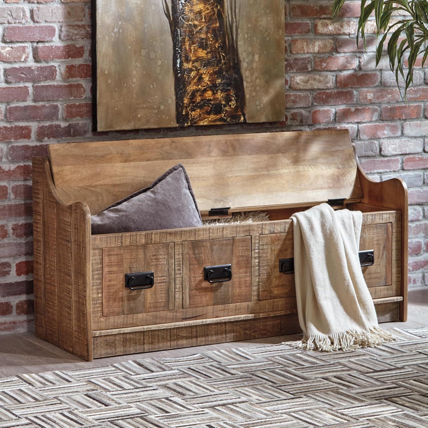 Garrettville Storage Bench Brown - Signature Design by Ashley: Solid Wood, Entryway, Ottoman, End-of-Bed