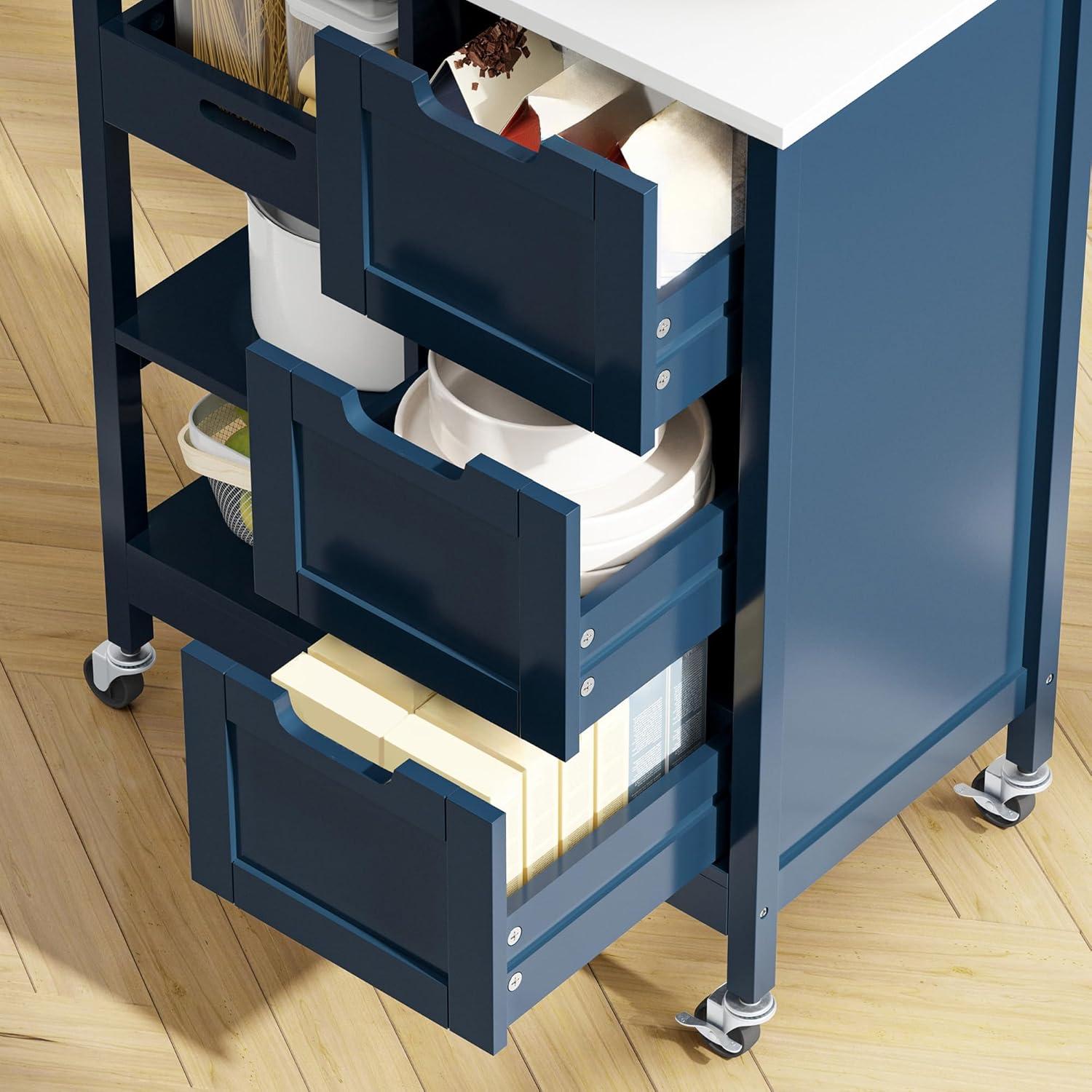 Wooden Kitchen Island Cart Trolley Stand Storage Drawers Shelves with Wheels