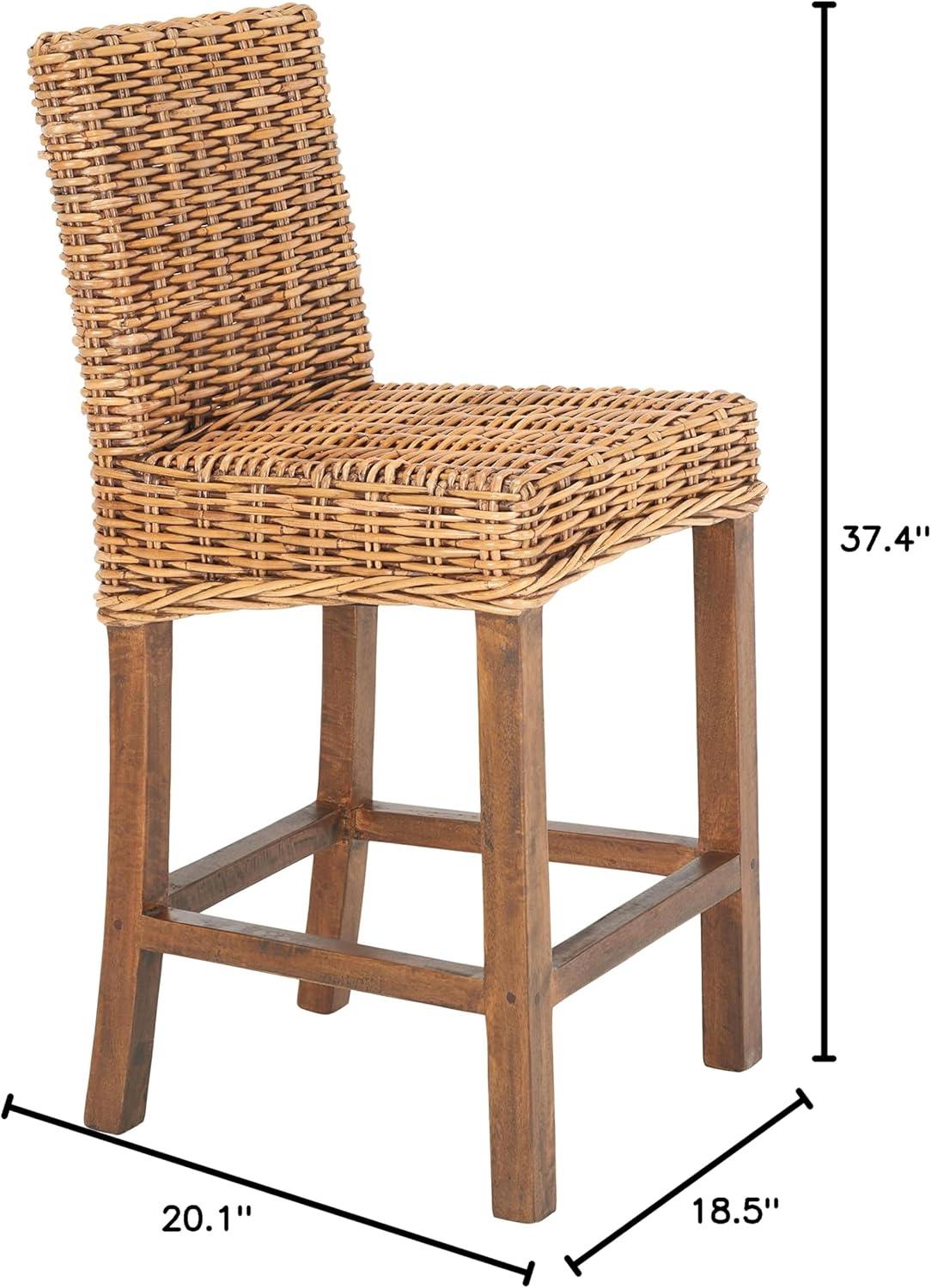 Tobie Rattan Counter Stool - White Washed - Safavieh