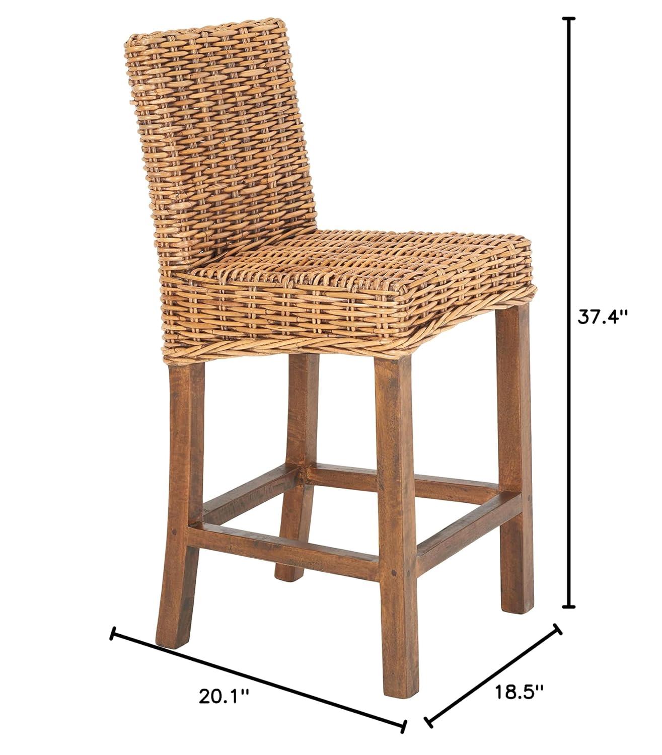 Tobie Rattan Counter Stool - White Washed - Safavieh