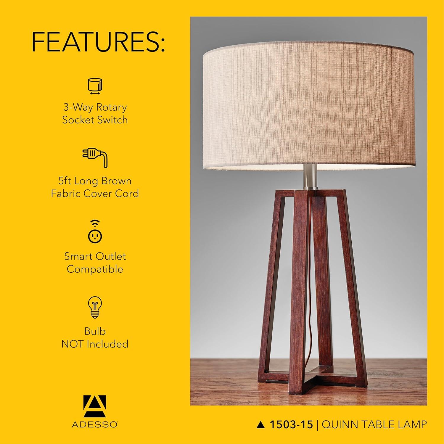 Adesso 23.75" Quinn Table Lamp Brown: ETL Listed, Linen Shade, No Assembly Required