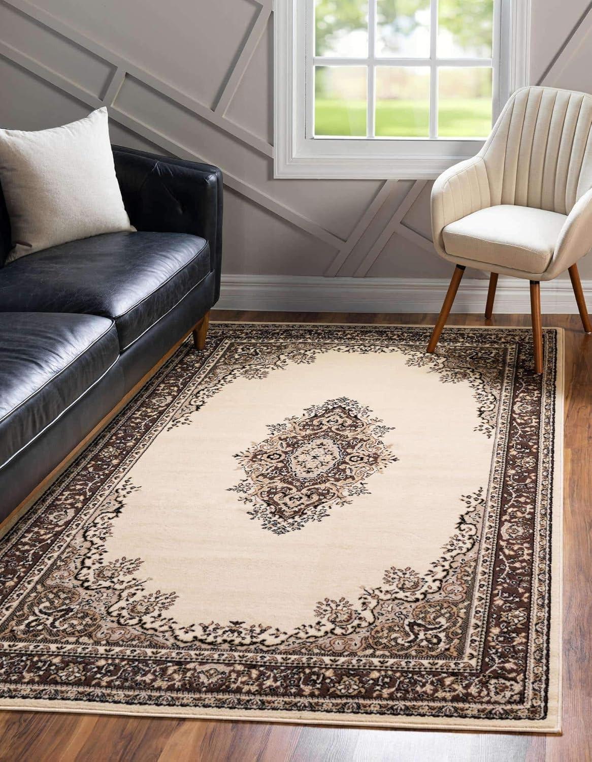 Elegant Ivory Medallion 6' x 9' Easy-Care Synthetic Area Rug