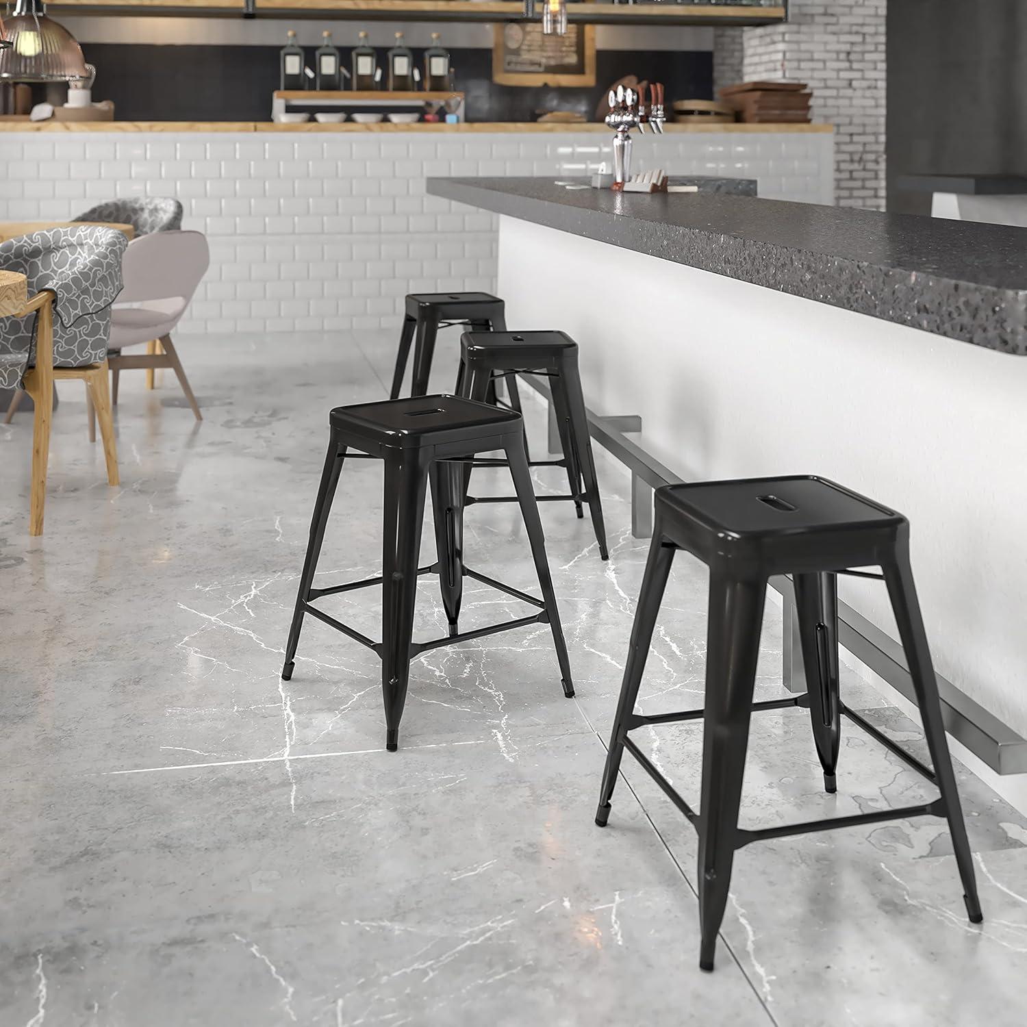 Black Metal 24" Backless Indoor-Outdoor Counter Stool