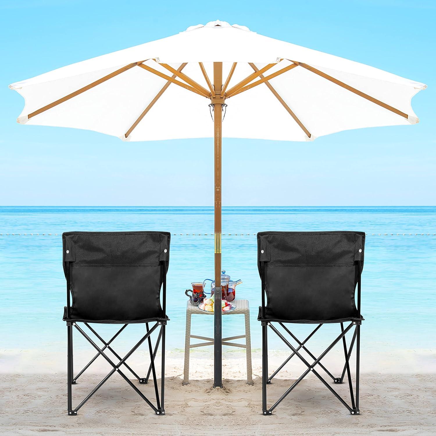 EUROCO Portable Folding Camping Chair Large Oxford Cloth Stool with Carry Bag and Collapsible Anti-Slip Padded for Beach, Hiking, Fishing, Gardening, Picnic, Black
