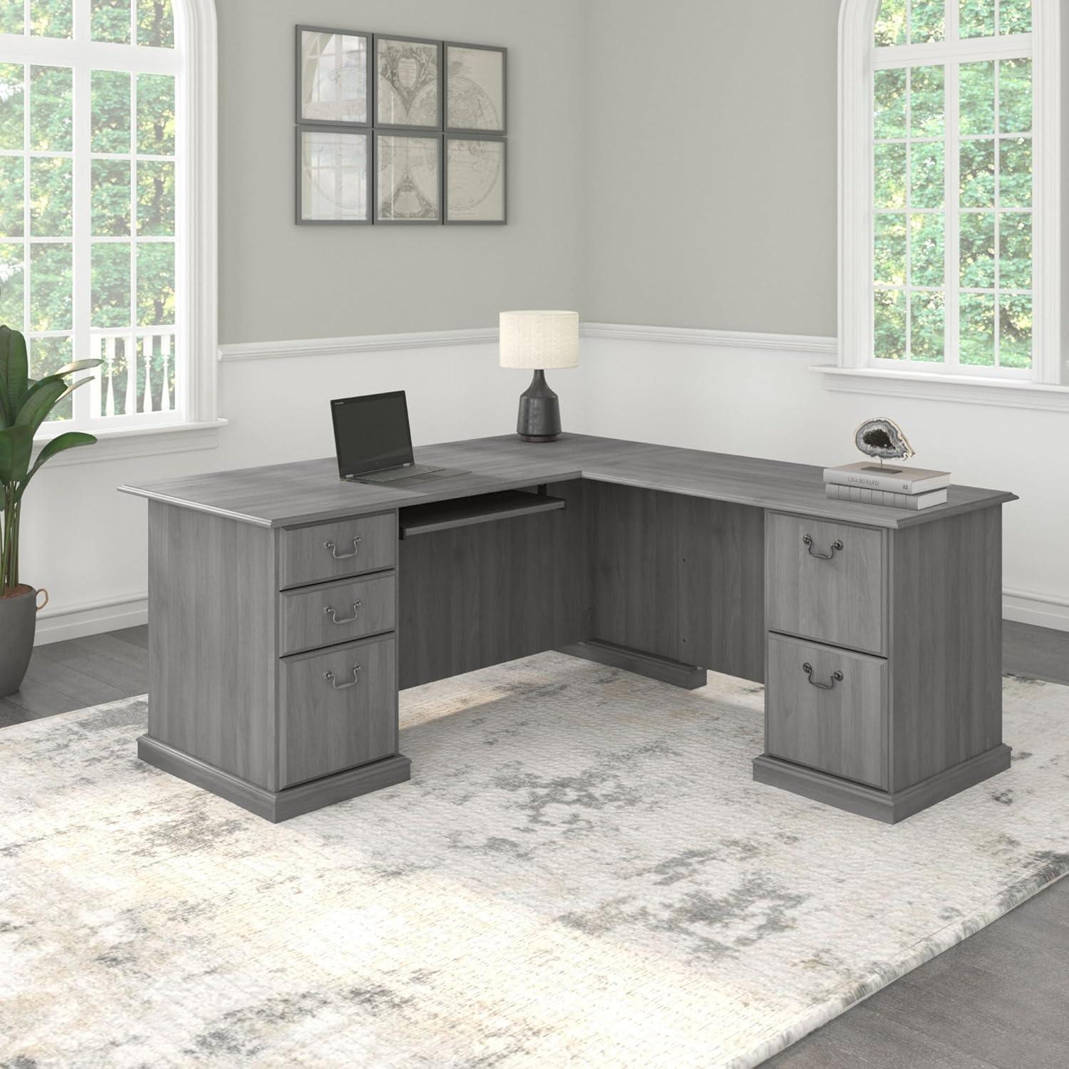 Bush Furniture Saratoga L Shaped Computer Desk with Drawers, Gray