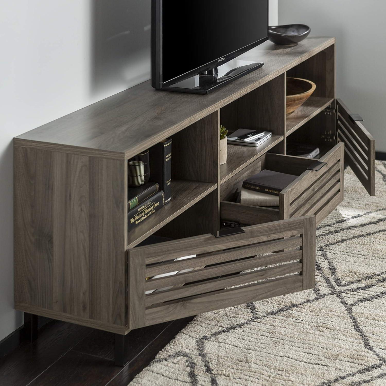 Slate Grey 70" Modern Bohemian TV Stand with Cabinet Storage