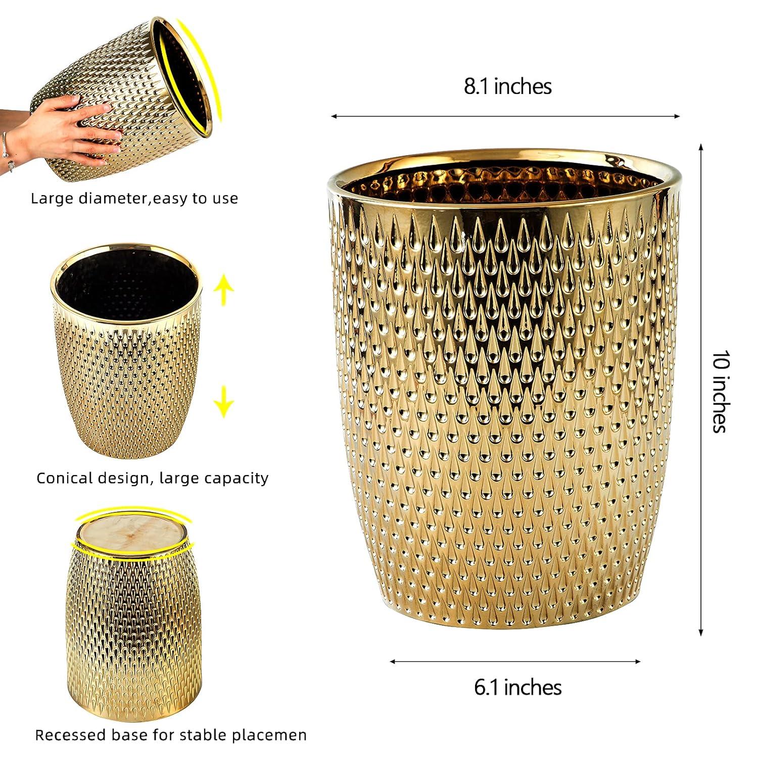 Gold Plated Ceramic Round Wastebasket for Bathrooms and Offices