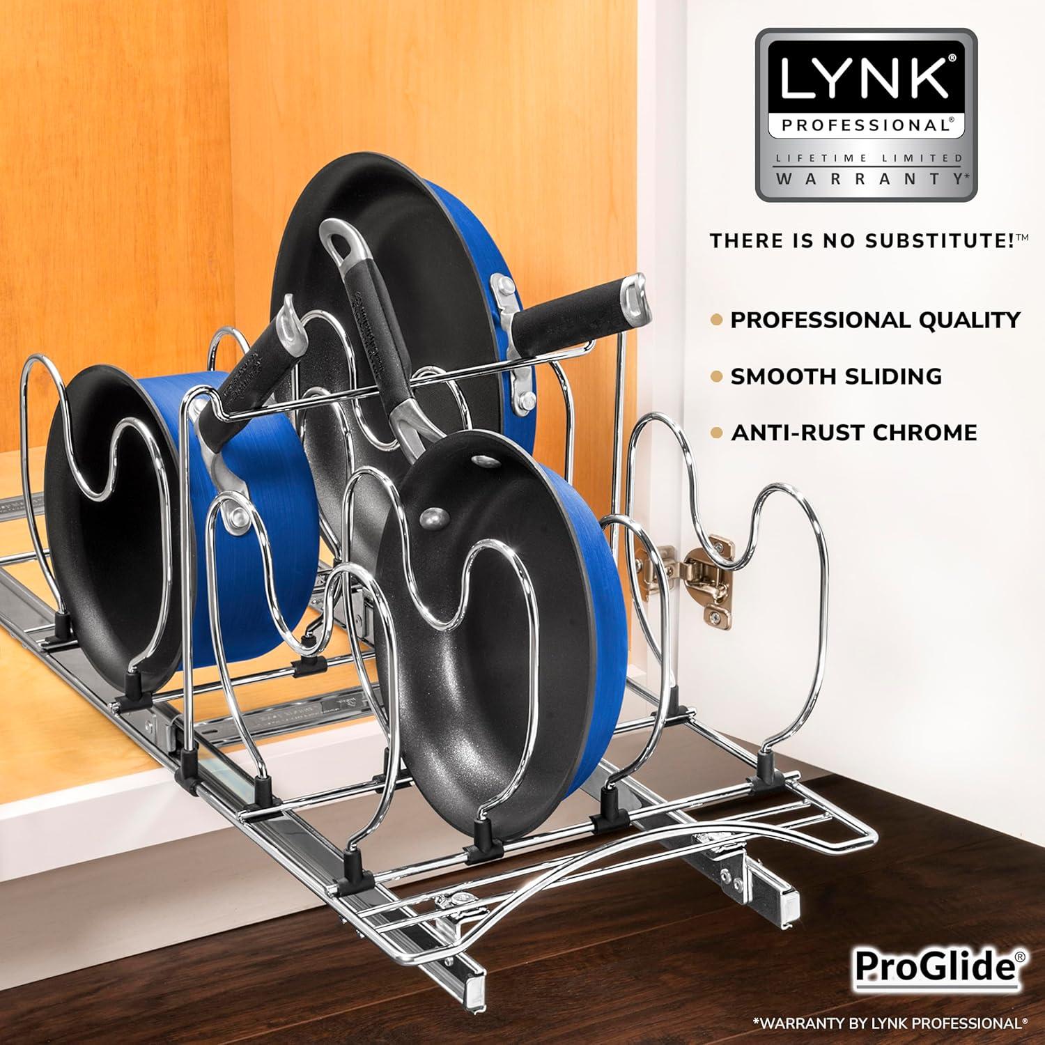 LYNK PROFESSIONAL 11"W x 21"D Pull Out Pot and Pan Holder, Slide Out Organizer for Under Kitchen Cabinet, Chrome