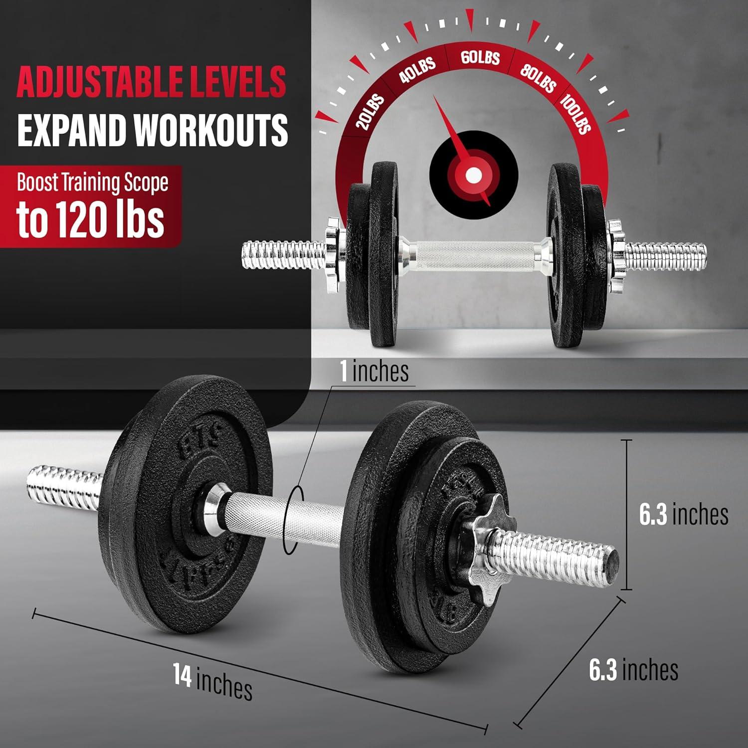 Yes4All Adjustable Dumbbell Set with Weight Plates, Star Lock Collars/Connector, 40LBS Barbell Or 20LBS Dumbbell Pair