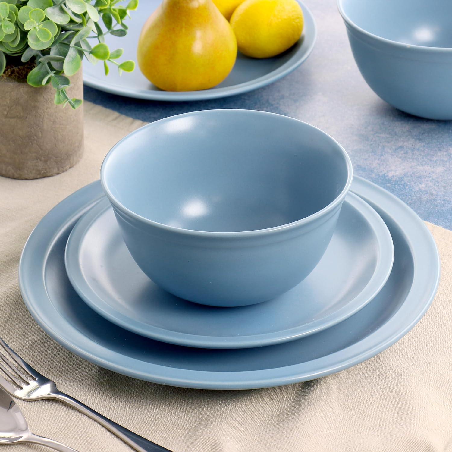 Gibson Home Siam 12 Piece Round Stoneware Dinnerware Set in Blue