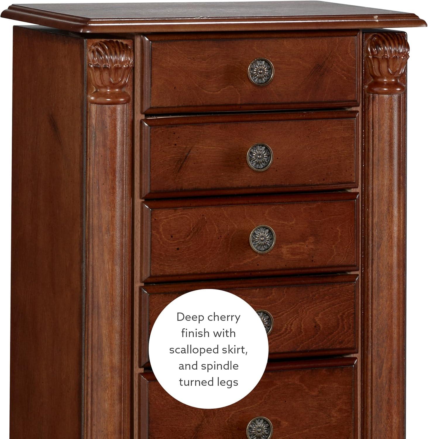 Lightly Distressed Deep Cherry Jewelry Armoire