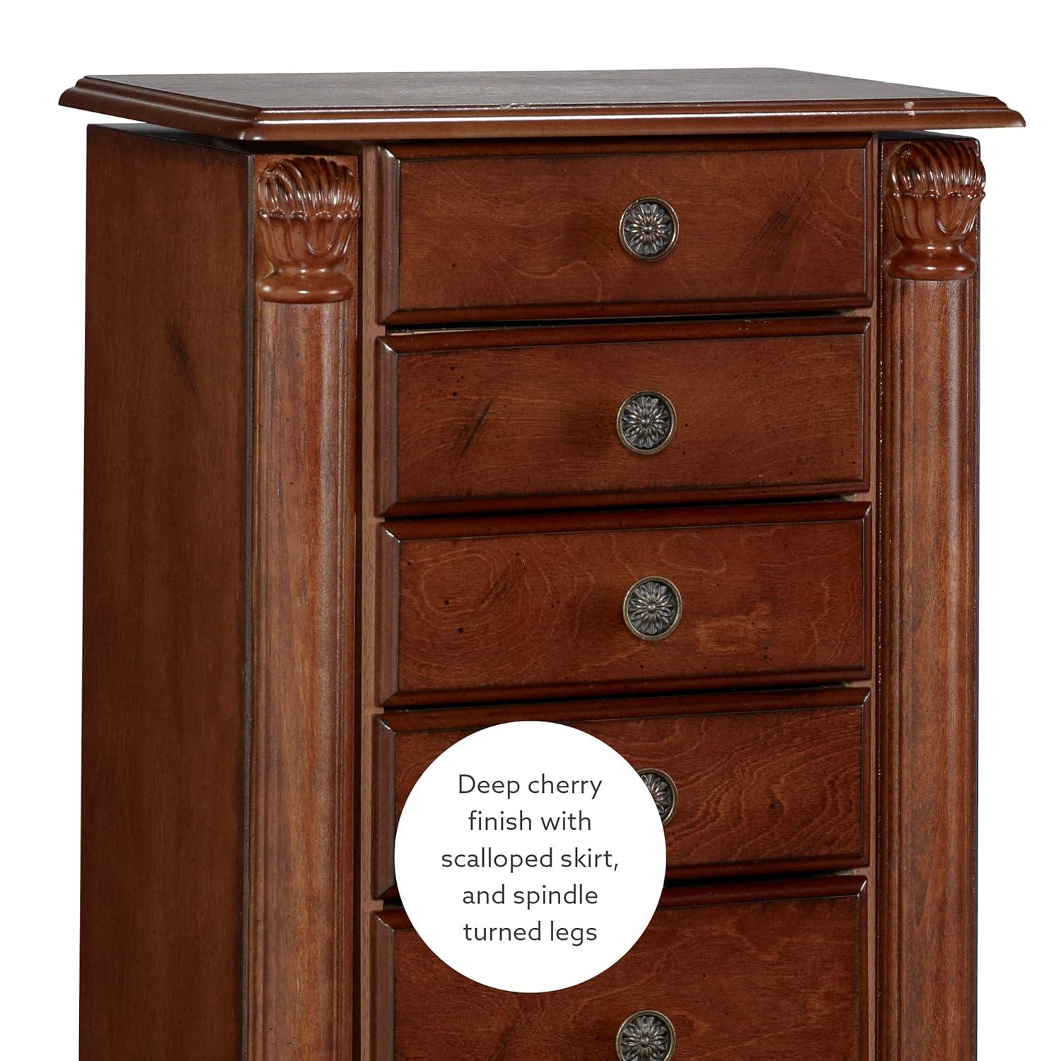 Lightly Distressed Deep Cherry Jewelry Armoire