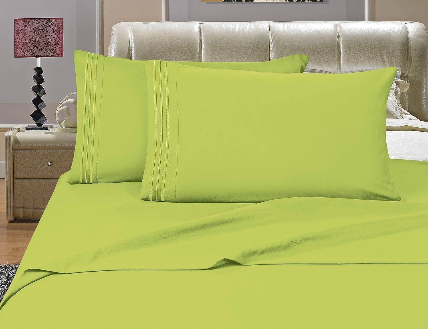 1500 Series Deep Pocket 4 Piece Bedding, Luxury Soft Microfiber Full Lime