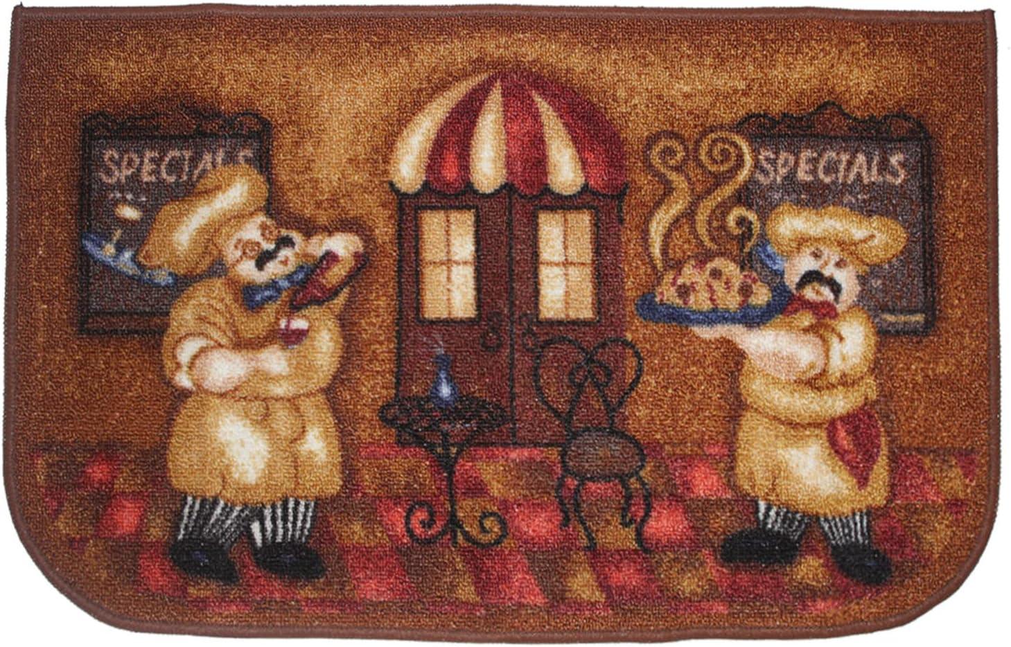 Kashi Home Kitchen Rug, Printed Area Rug, Durable Floor, Door Mat, Farmhouse Non-Slip Carpet Latex Backing Beautiful Design Chef 3pc Set (2 18x30 D Shape & 1 20x40)
