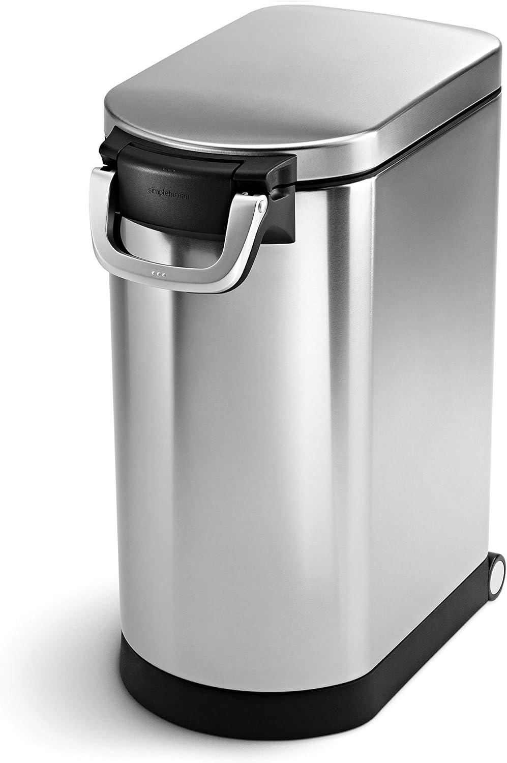 simplehuman Pet Food Storage Container Stainless Steel for Dog Food, Cat Food, and Bird Feed