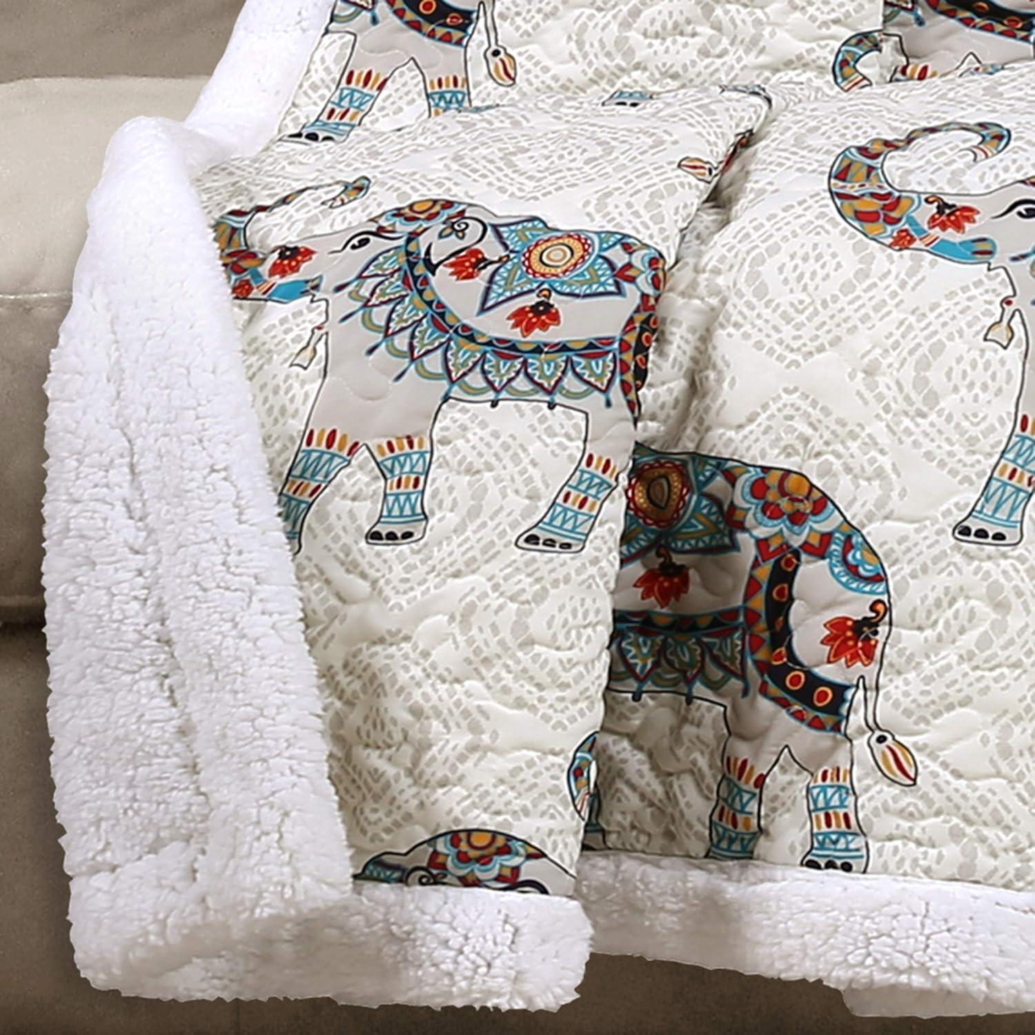 Essential Living Hati Elephants Soft Sherpa Throw Blanket