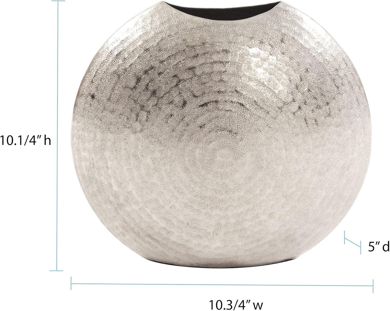 Howard Elliott Frosted Decorative Metal Vase for Centerpiece, Mettalic Silver Accent Table Vase with Hammered Texture for Home, Console Table, Entryway & Living Room, 10.25 x 5 x 10.75 Inch, Small
