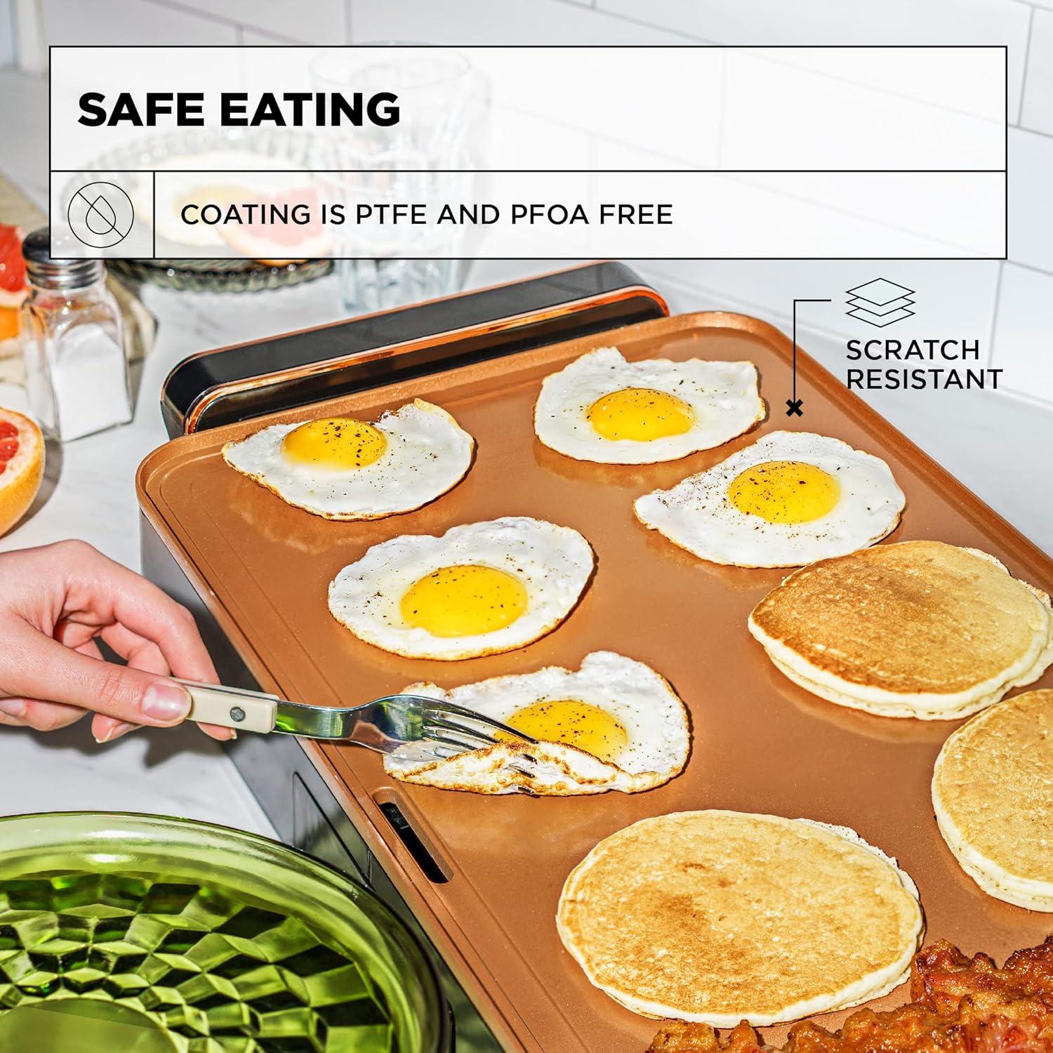 Extra Large Copper Ceramic Electric Griddle with Heat Resistant Handles