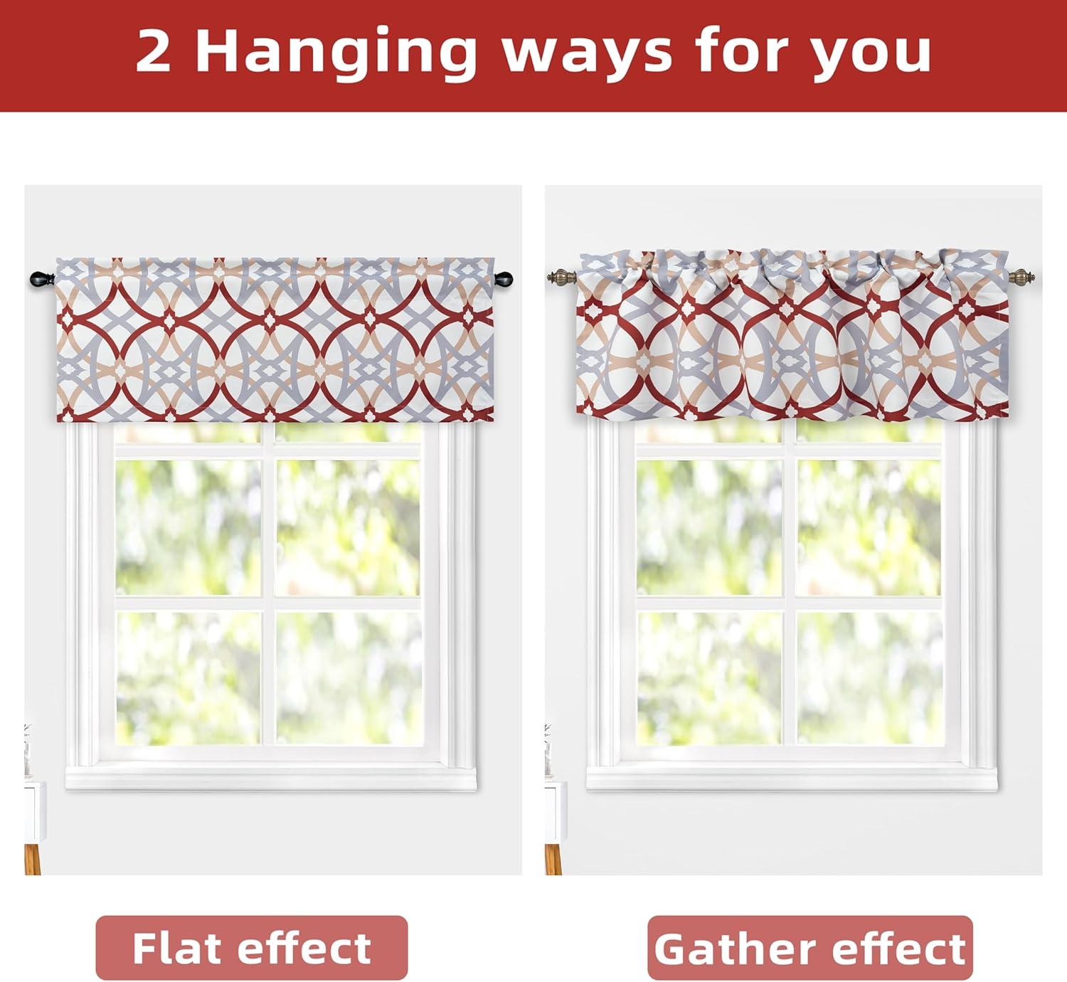 DriftAway Alexander Spiral Geo Trellis Pattern Window Curtain Valance Rod Pocket 52 Inch by 14 Inch Plus 2 Inch Header Red and Gray 1 Pack