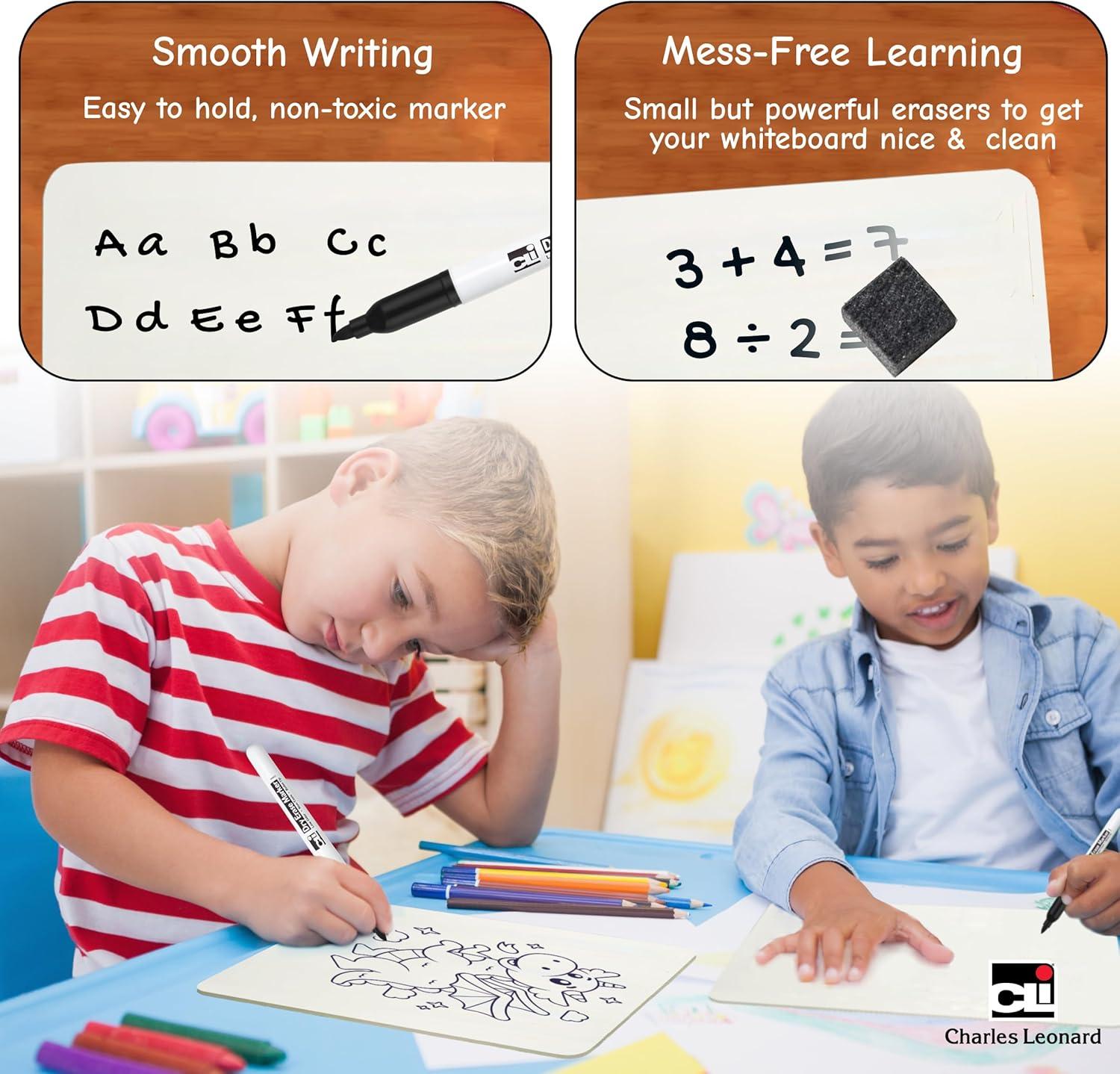 Charles Leonard Dry Erase Lapboard Class Pack, Plain 1-Sided Boards, Markers & Erasers, Pack of 12