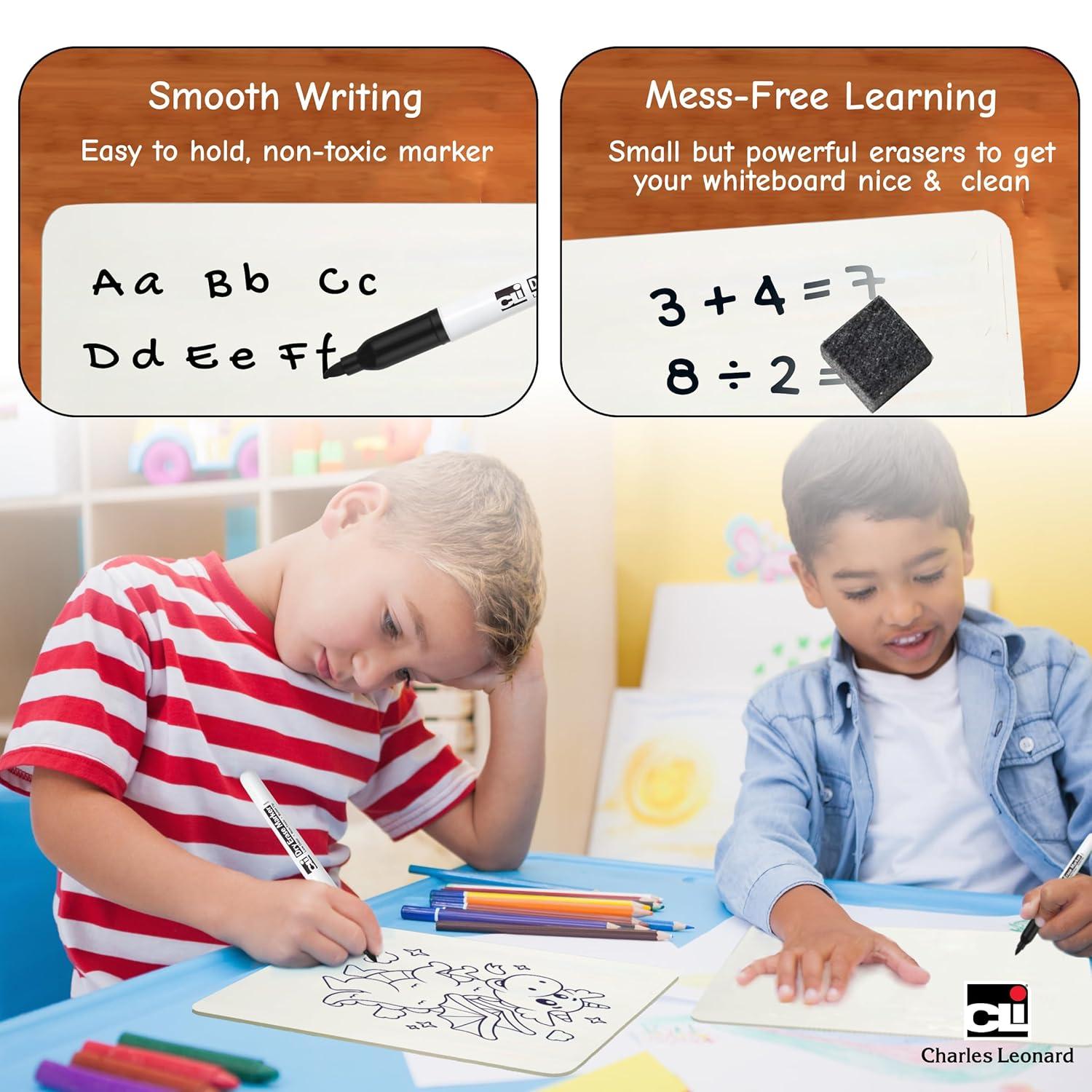 Charles Leonard Dry Erase Lapboard Class Pack, Plain 1-Sided Boards, Markers & Erasers, Pack of 12