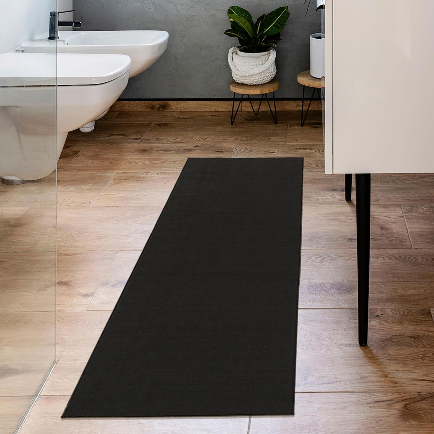 Ottomanson Machine Washable Non-Slip Rubberback Modern Solid 3x10 Indoor Runner Rug, 2'7" x 9'10", Black