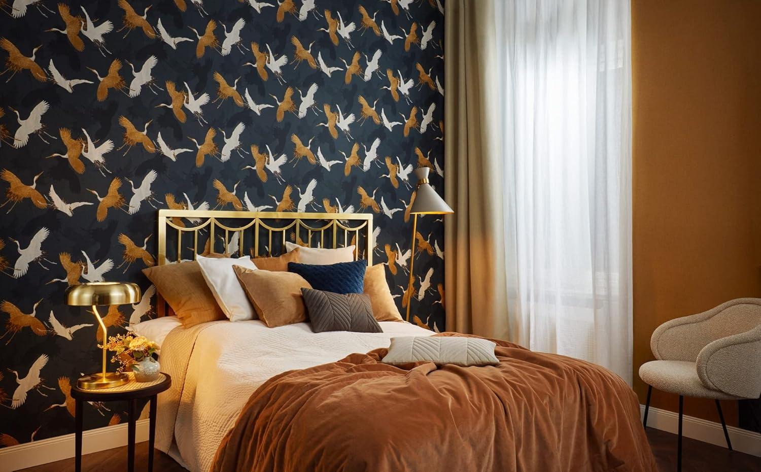Advantage Kusama Dark Blue Crane Wallpaper