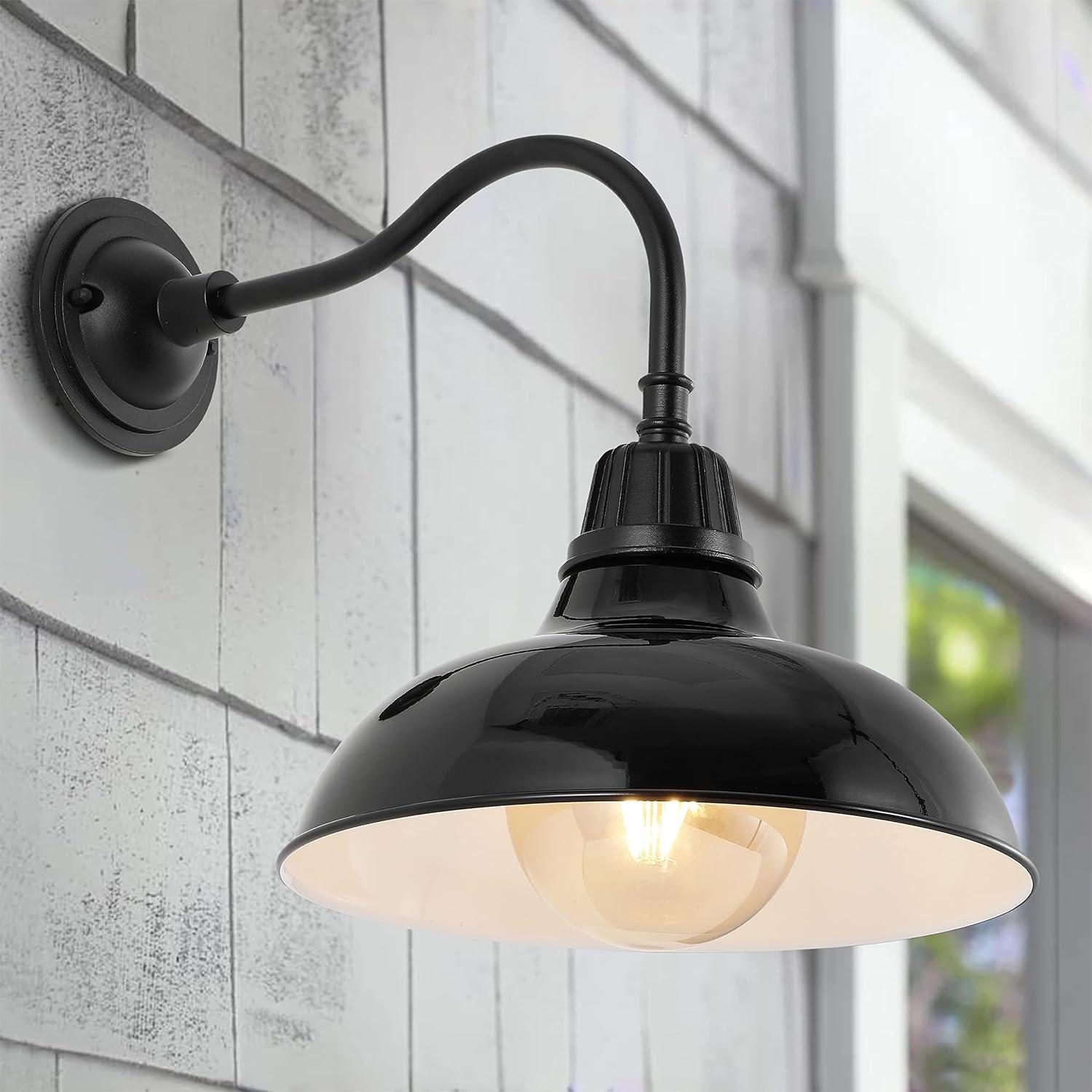 Aurora 12.25" 1-Light Farmhouse Industrial Indoor/Outdoor Iron LED Gooseneck Arm Outdoor Sconce, Black