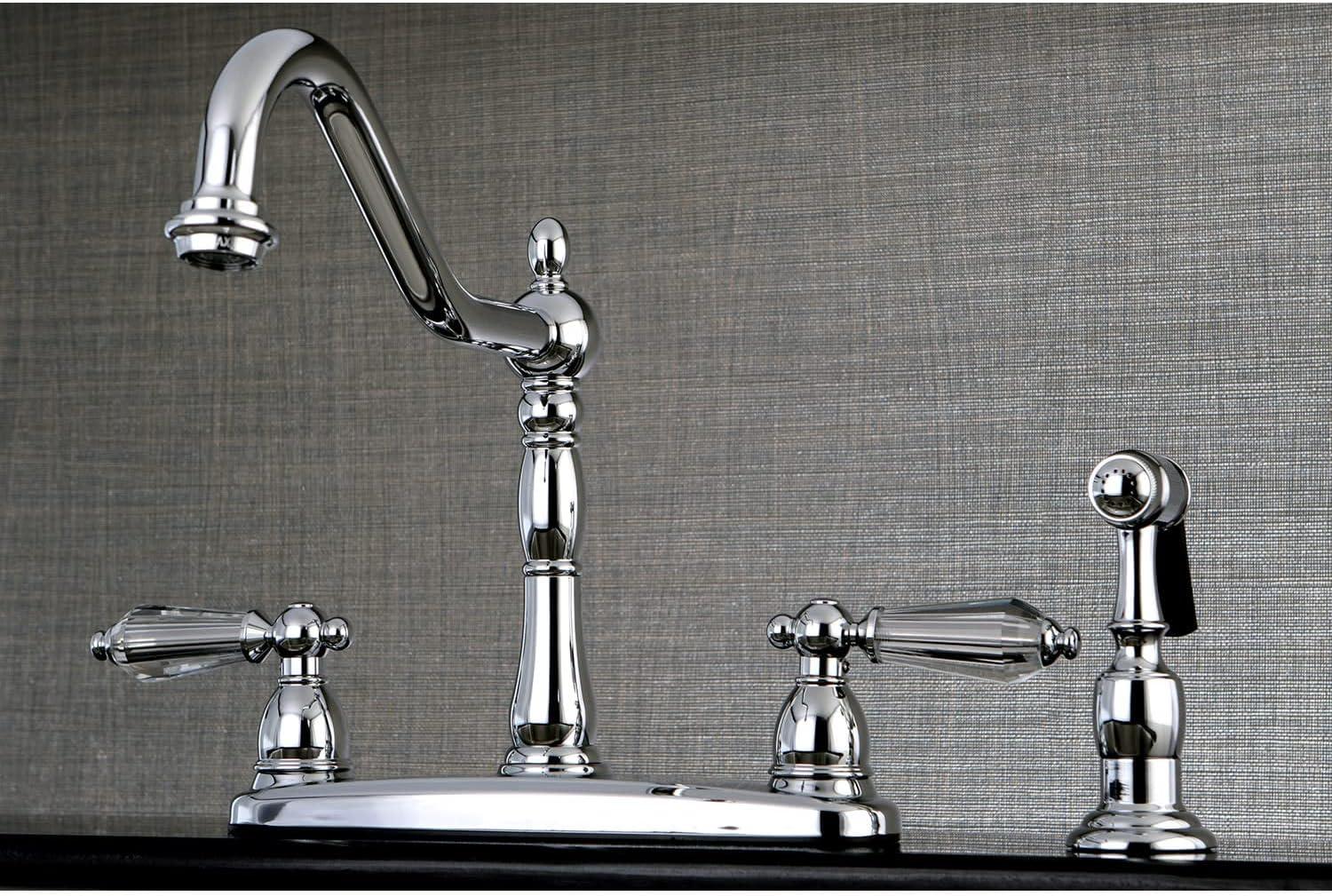 Kingston Brass Wilshire Two-Handle 4-Hole 8" Centerset Kitchen Faucet with Brass Side Sprayer