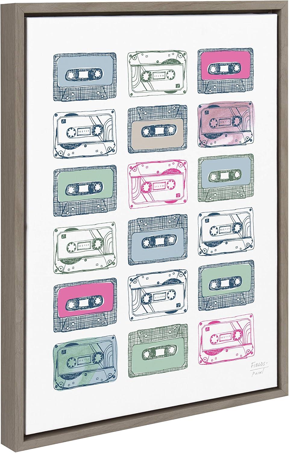 18" x 24" Sylvie Cassettes Framed Canvas Wall Art by Statement Goods Gray - Kate and Laurel: Modern Decor, Vertical Screen Print