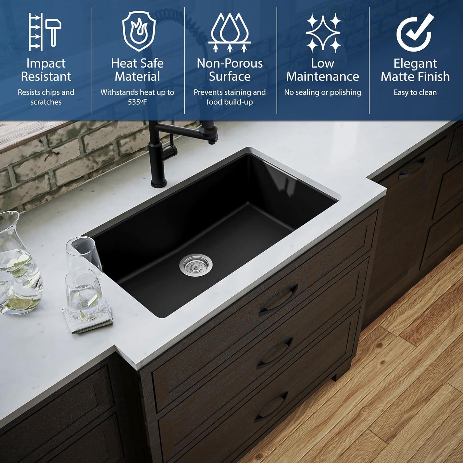 Karran Quartz 32-1/4'' X 19-1/4'' Large Single Bowl Undermount Kitchen Sink