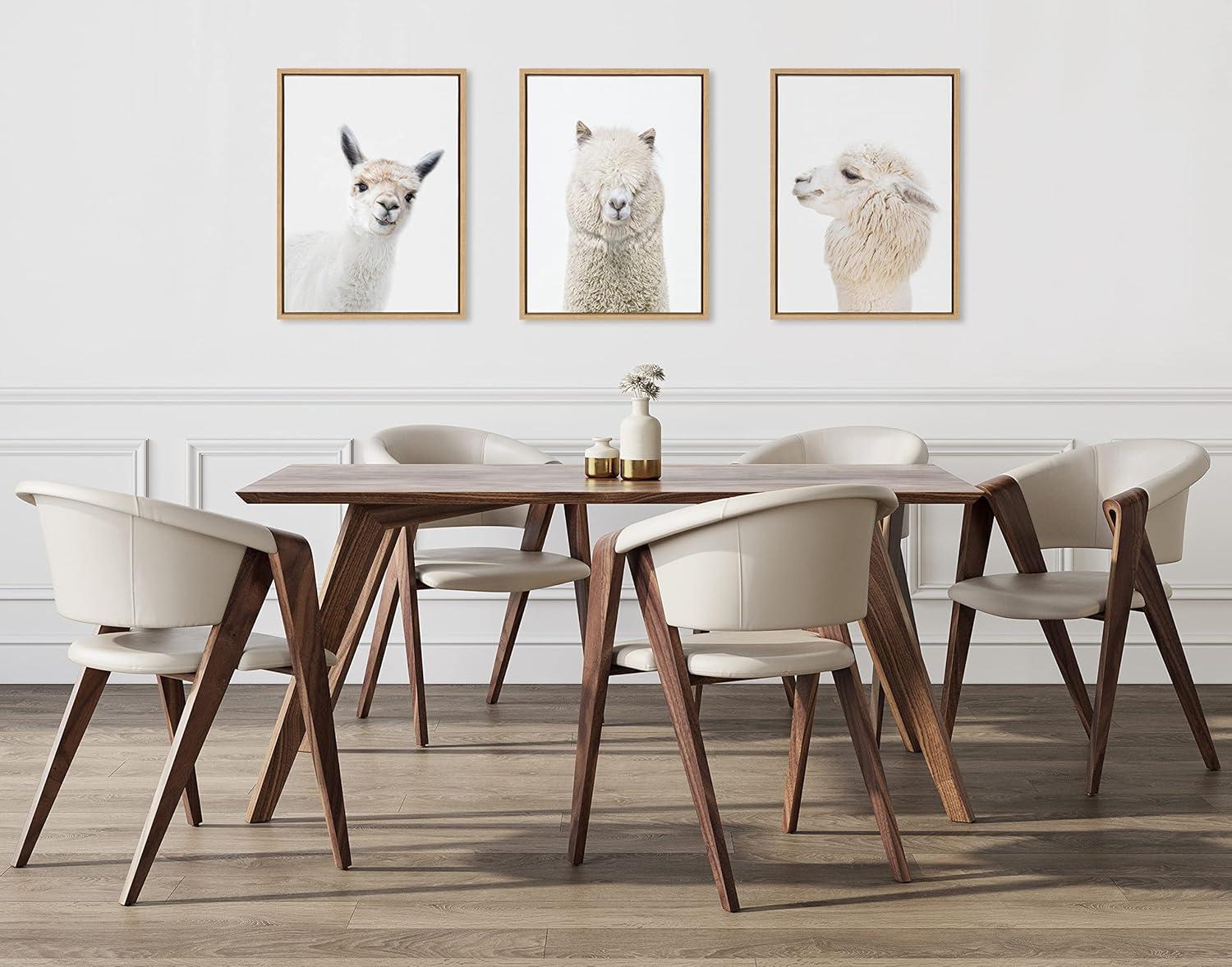 Natural Framed Alpaca Profile Canvas Print for Kids Nursery