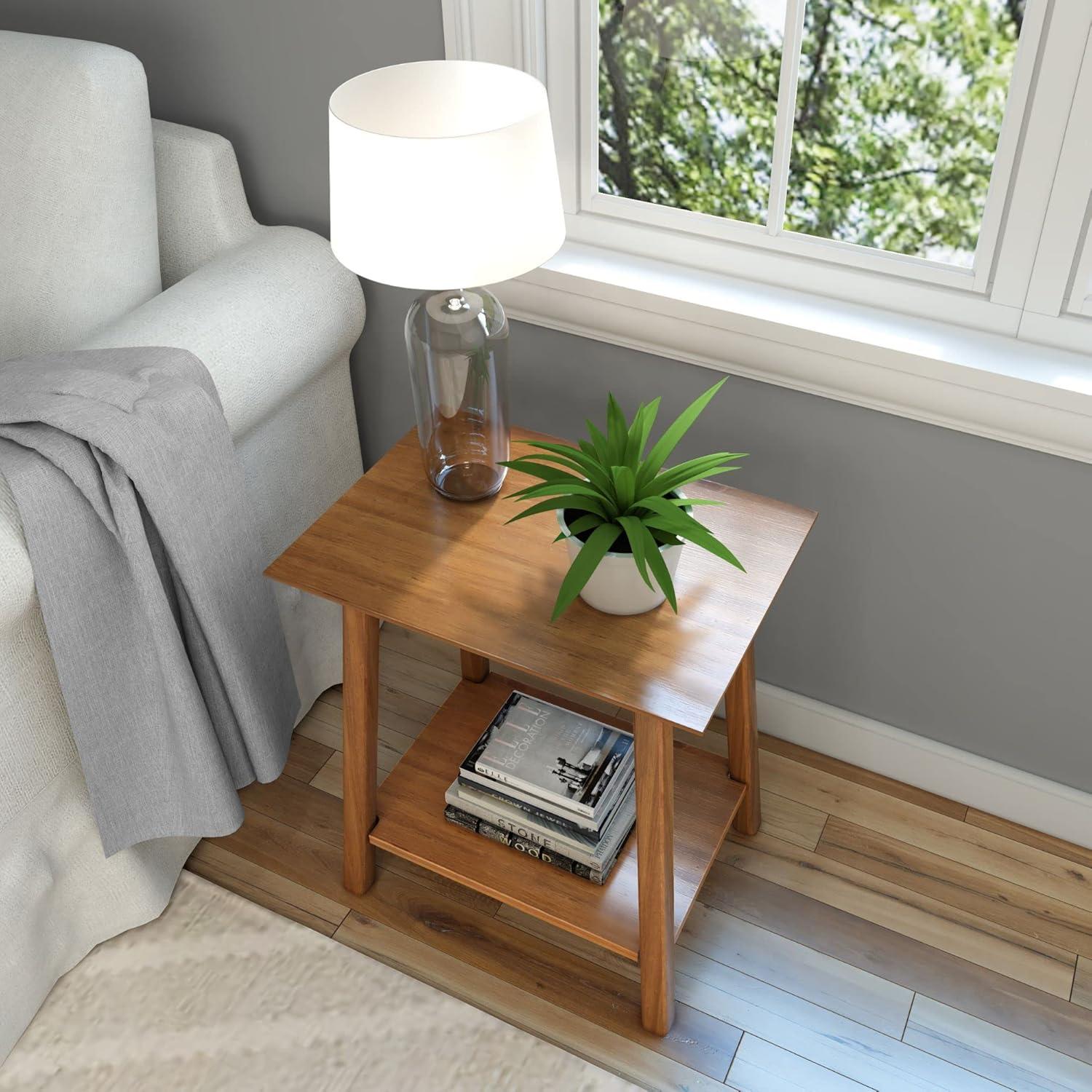 Pecan Mid-Century Modern Solid Wood Side Table