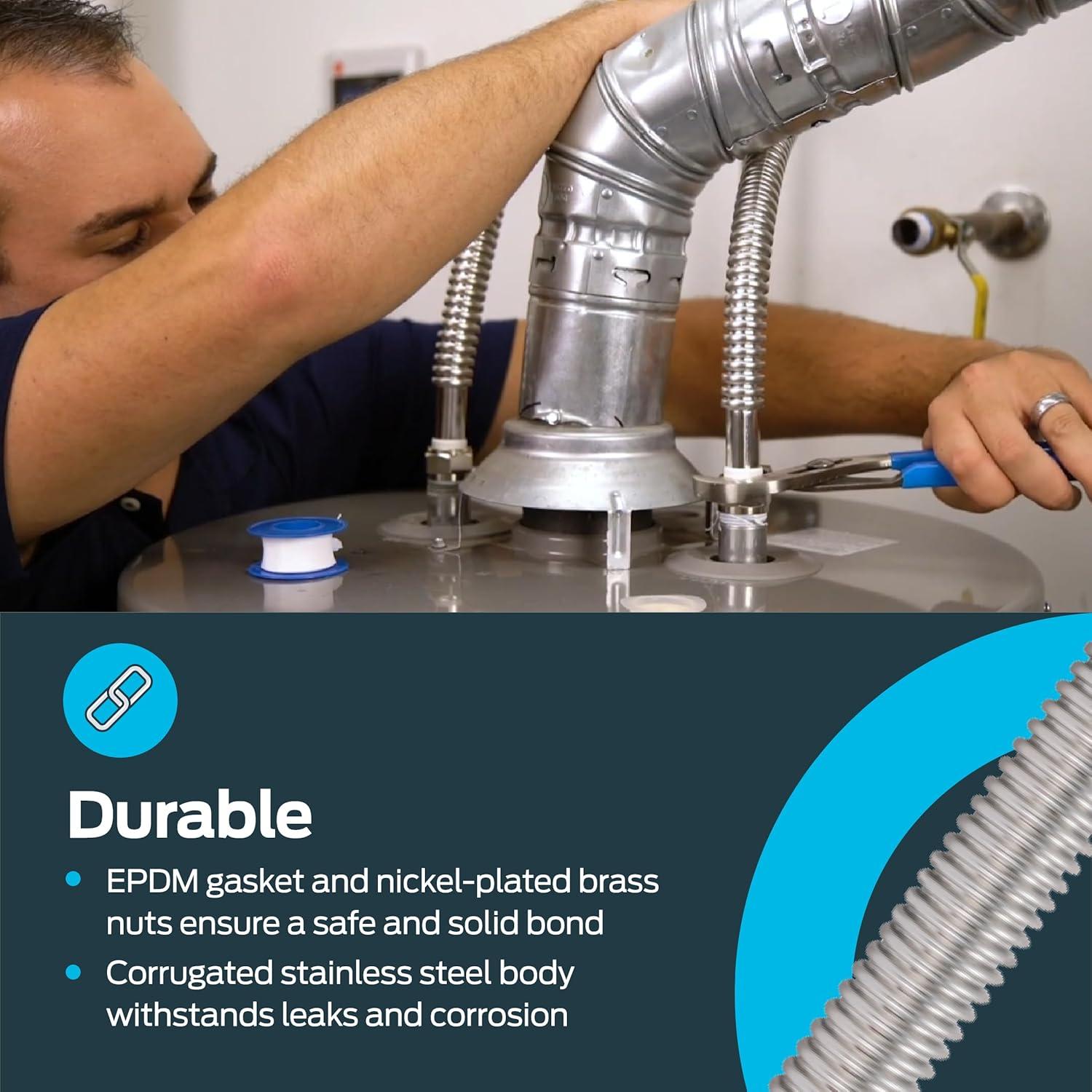 Eastman Electric Water Heater Installation Kit, 3/4 x 18 Inch Corrugated Stainless Steel Water Heater Connectors, 48281