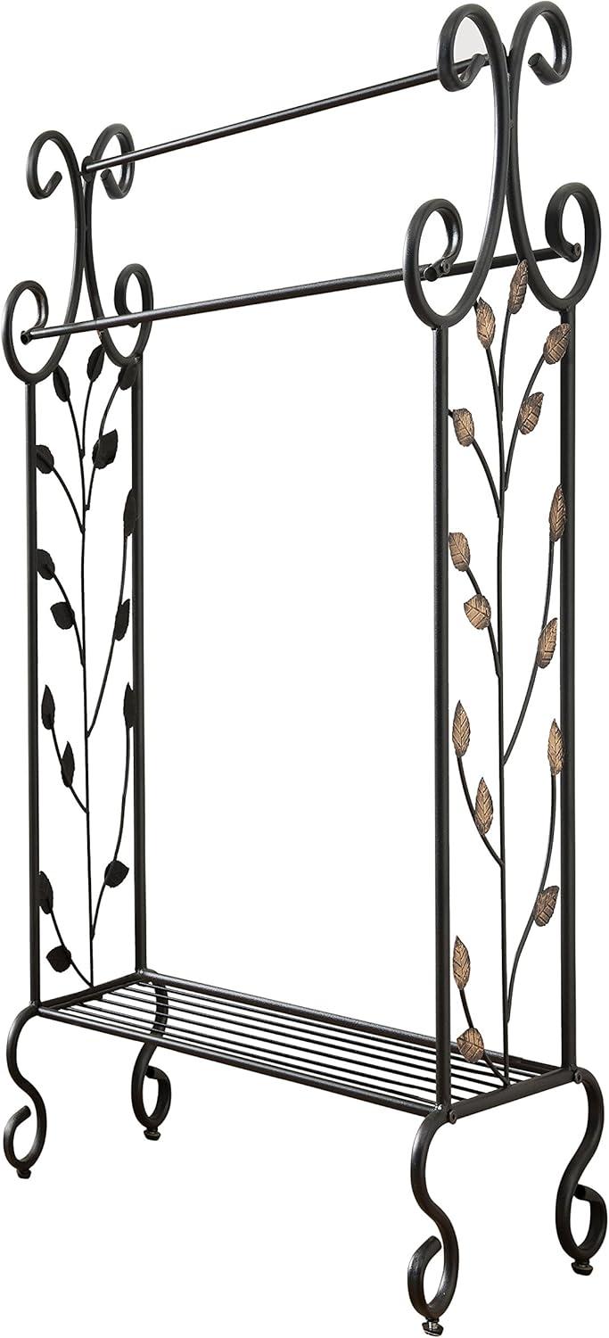 Canterbury Freestanding 3 Tier Bathroom Towel Rack Organizer, Black & Gold Metal