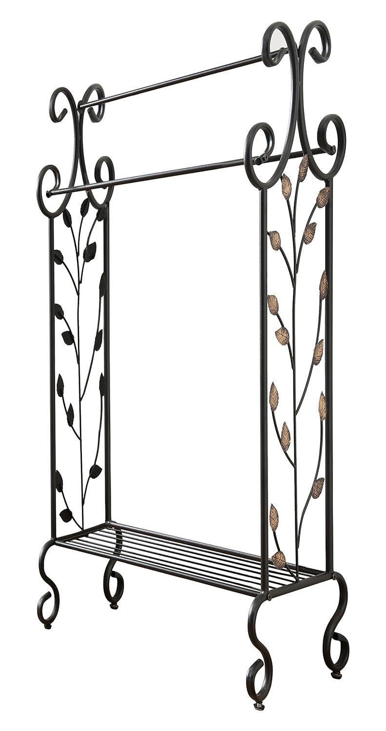 Canterbury Freestanding 3 Tier Bathroom Towel Rack Organizer, Black & Gold Metal