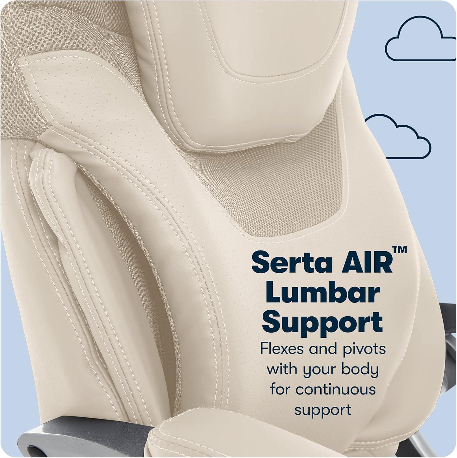 Works Executive Office Chair with Air Technology Comfortable Cream - Serta: Ergonomic Lumbar Support, Fixed Arms, Wood Frame