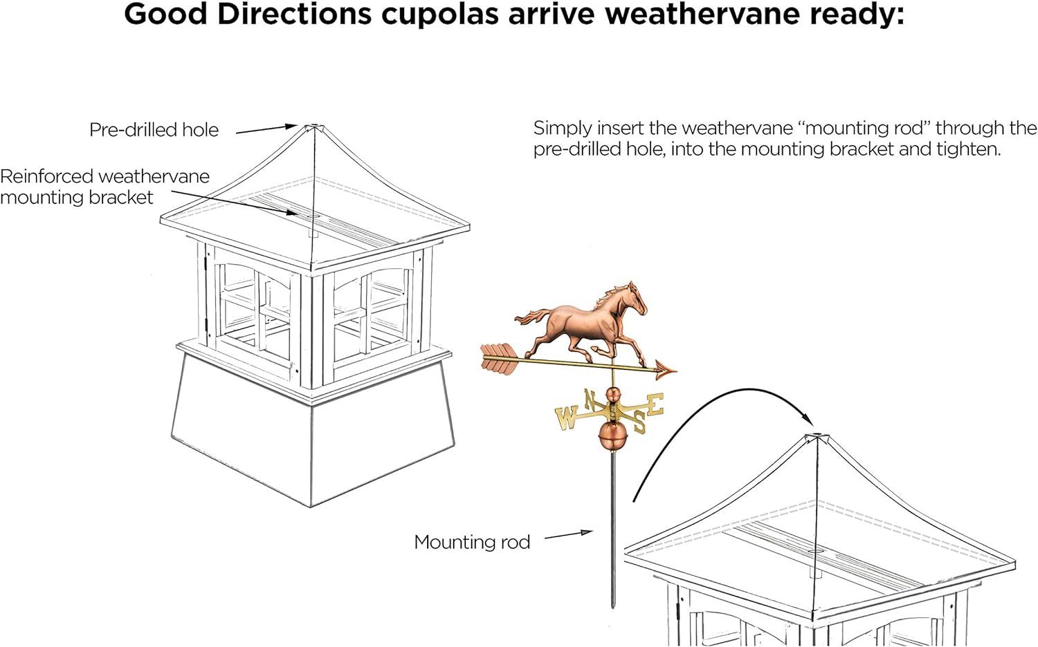 26 in. x 26 in. x 59 in. Coventry Vinyl Cupola with Copper Horse Weathervane