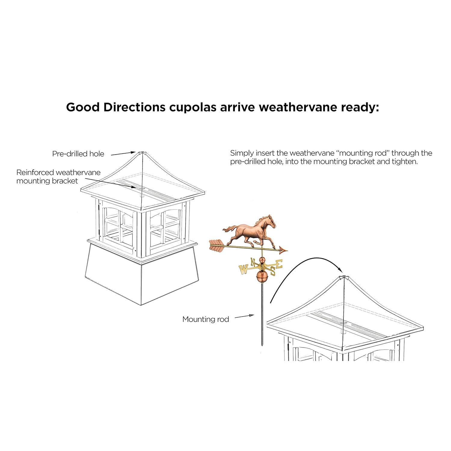 26 in. x 26 in. x 59 in. Coventry Vinyl Cupola with Copper Horse Weathervane