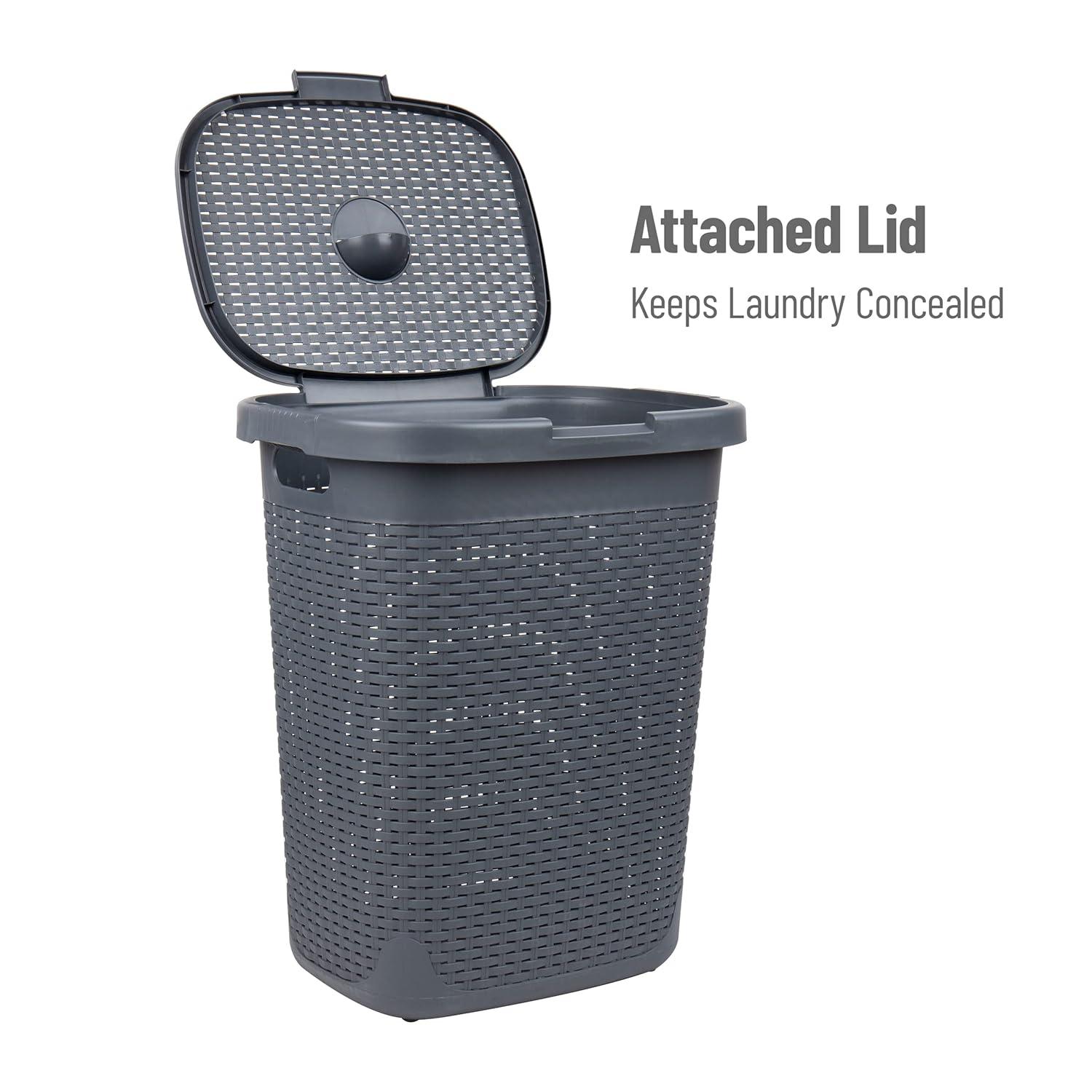 Mind Reader Mind Reader 50L Slim Laundry Hamper, Clothes Basket, Lid, Plastic, 17.65" L x 13.75" W x 21" H (Set of 2)