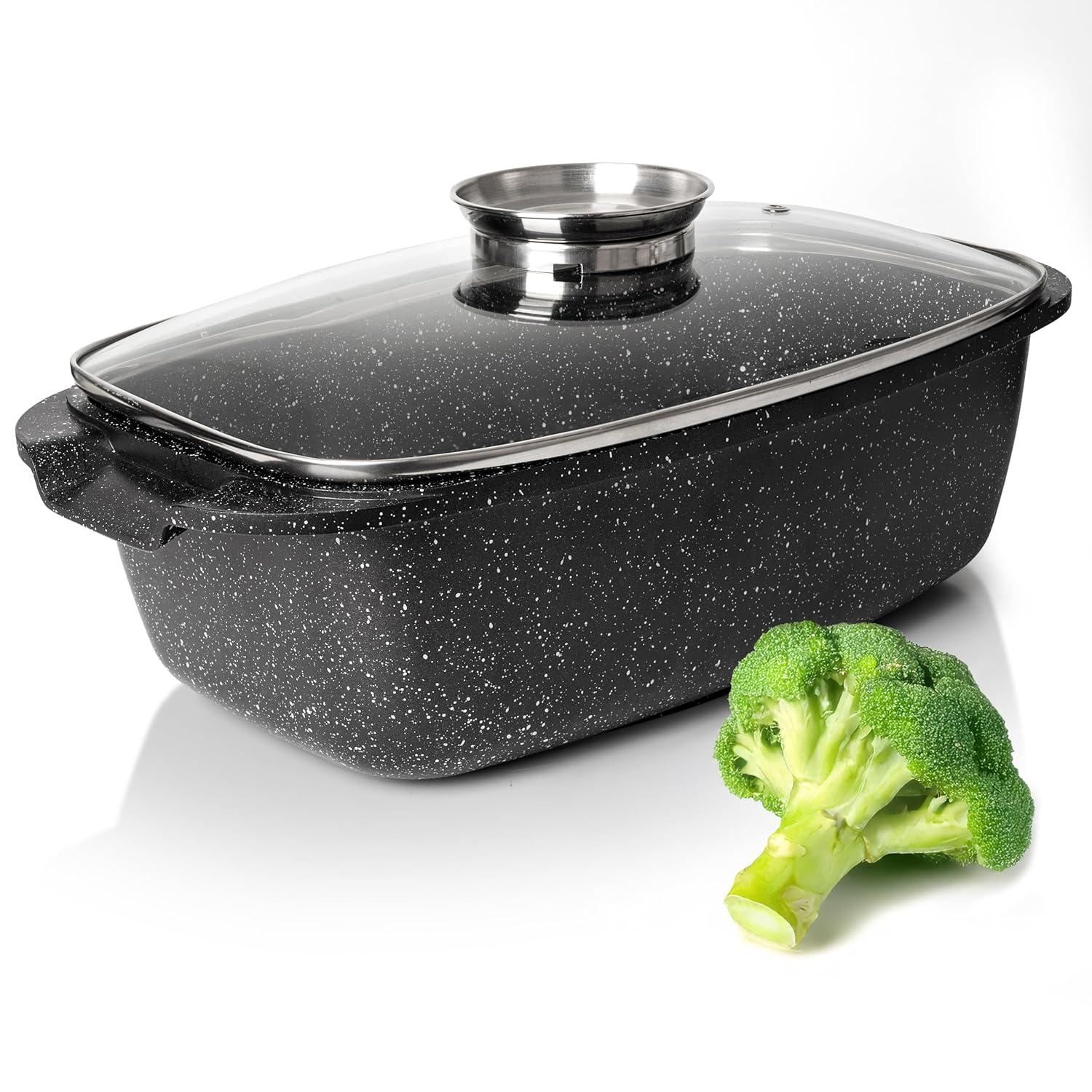 Moss & Stone 6 Qt Induction Compatible Aluminum Roaster Pot with Glass Lid
