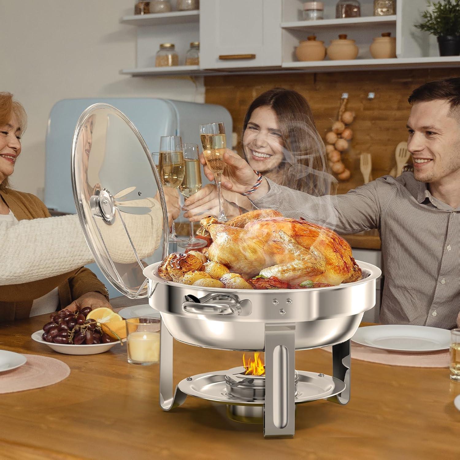 WhizMax Chafing Dish Buffet Set 2 Pack 5QT, Stainless Steel Round Chafing Dishes for Buffet with Lid Holder & Glass Lid, Gold