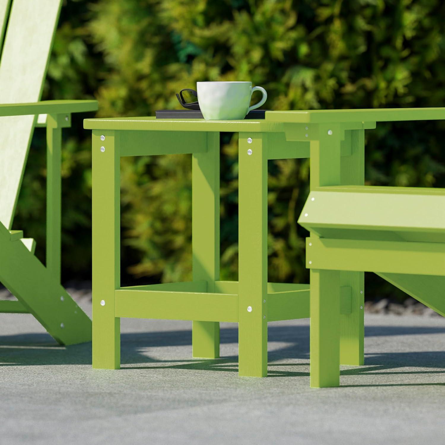 Flash Furniture Charlestown Tiered Commercial Poly Resin Adirondack Side Table - Lime Green - All-Weather - Indoor/Outdoor